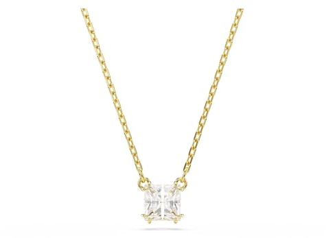 Swarovski Stilla Attract Pendant Necklace, Clear Square-Cut Stone in a Gold-Tone Finished Setting, Part of the Stilla Collection