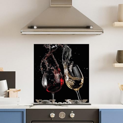 Premium (w)60cm x (h)65cm Wine Glasses Glass 6mm Kitchen Splashback Heat Resistant Toughened Polished Edges - Back Splash Back Coloured Hob Painted Tempered Splashback