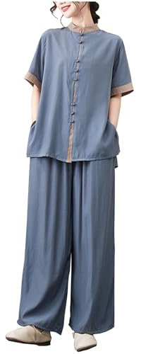 DAYKET Damen-Tai-Chi-Uniform, Traditionell, Kurzärmelig, Kampfsportbekleidung, Morgenübungen, Kung-Fu-Kleidung, Lounge-Bekleidung,Darkgray-XXL