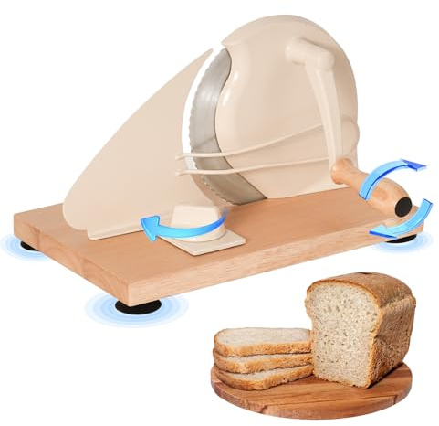 Manual Bread Slicer for Homemade Sourdough Bread, Adjustable Thickness Hand Crank Bread Slicer with Stainless Steel Blade and Suction Cup, for Even Slicing, Kitchen & Bakery Use, White