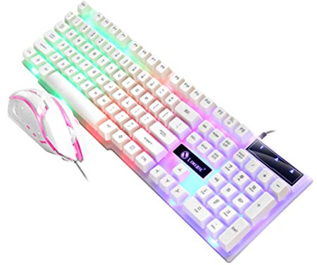 Angoily Clavier Souris USB Câblé Ensemble Clavier Filaire Ergonomique pour Pc Jeu Informatique Durable Confortable Et Précis