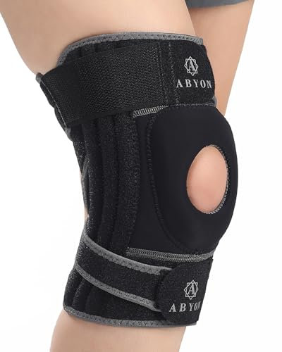 ABYON ELITE Knee Support for Men & Women with 4-way Adjustable Non-Slip Strap System and Side Stabilizers Knee Brace for Knee Pain Support,Arthritis, ACL, Meniscus Tear, Runners Knee, Walking