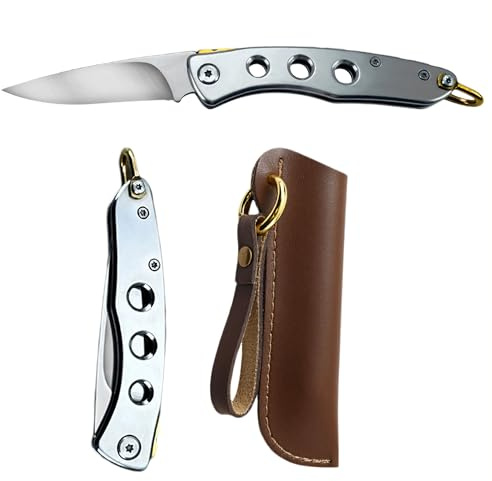 Tomedeks Stainless Steel Foldable Multifunctional Tool With Carbon Steel Handle, Leather Storage Bag, Keychain for Camping and Hiking(A)