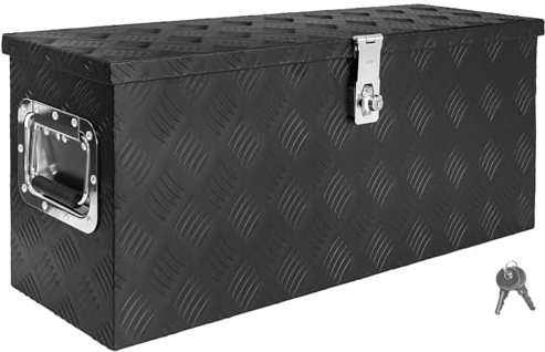 Trucky Boîte à Timon Noir Boîte à outils Caisse de camion Boîte en Aluminium Box de remorque avec couvercle Verrouillable Boîte de Transport Rangement D055