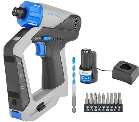 Dremel Blueprint 12V Brushless 3-in-1 Drill Driver Cordless Kit | Integrated Stud Finder, Detachable Laser Level, 2.0 Ah Battery, 9x Bit Set & 1x Multimaterial Drill-Bit