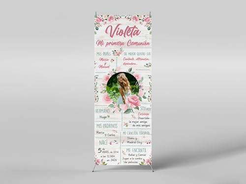Oedim Xbanner Comunion Personalizada Modelo 1, 60x160cm, Fabricado en Lona con Soporte X Banner, Expositor Publicitario Desmontable
