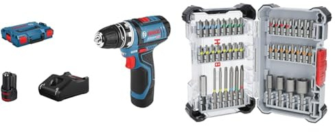 Bosch Professional 12V System GSR 12V-15 FC Cordless Drill/Driver (incl. 2 x Battery GBA 12V 2.0Ah) + 43x Extra Hard Screwdriver Bit Set (197 x 110.5 mm, Accessories)