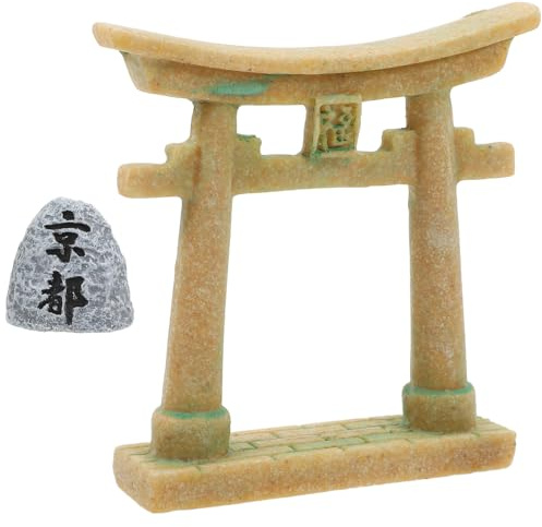 BESPORTBLE Japanese Gate Miniature Altar Shelf for Zen Garden Decor Compact Fish Tank Decoration with Stone Bridge Landscape Ornament for Home Enhancement and Miniature Scenes