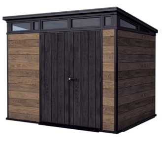 Keter Signature Gartenhaus 9x7 Gerätehaus 279x218x226 cm Kunststoff Walnuss mit Pultdach und Bodenplatte wetterfest UV-beständig
