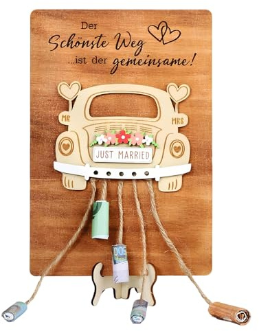 TONAUP Hochzeitsgeschenk aus Holz, Geldgeschenk Hochzeit Kreative Hochzeitsgeschenke für Brautpaar Hochzeitskarte Holz mit Ständer, Wunderschön Geld Geschenk Hochzeit für Braut Bräutigam Tischdeko