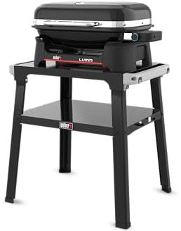 Weber Lumin Elektrogrill mit Stand/Bis zu 315 °C, mit Deckelthermometer, Porzellanemaillierte Gusseisenroste, 33 x 49 cm Grillfläche, Schwarz (92010879)