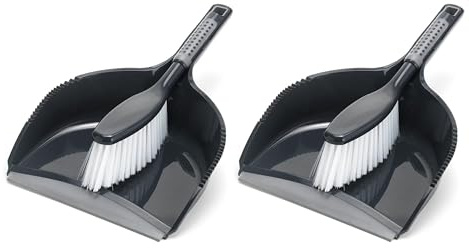 Addis ComfiGrip Dustpan & Brush Set – Soft-Grip Handle with Fine Bristle Brush for Quick Floor & Surface Cleaning – Twin Pack