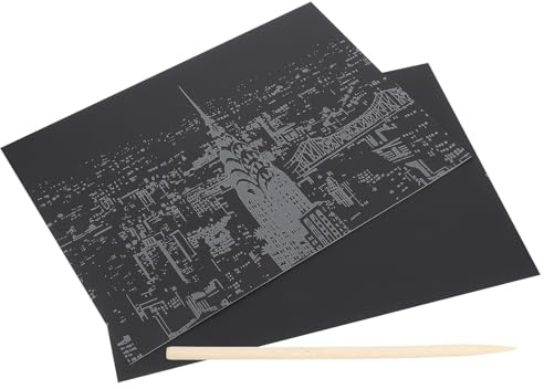 Alipis Carte da Grattare Vista Notturna Città, Set Fai da Te per Penna in Bambù, Immagine da Grattare Edifici Urbani Colorati per Attività Creative e Sviluppo Manuale