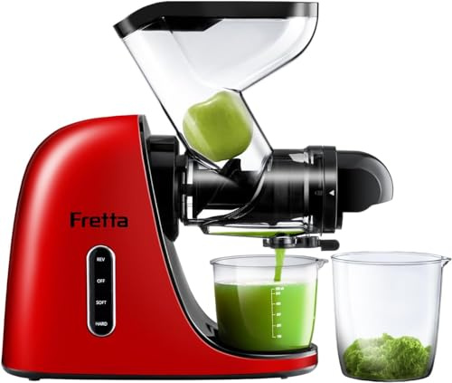 Fretta Slow Juicer Entsafter Gemüse und Obst Gemüse Testsieger, 76mm Öffnung Juicer Machine Kaltentsafter Obstpresse Elektrisch Saftpresse BPA-Frei, Abnehmbare & Spülmaschinenfest, Rot