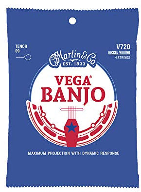 MARTIN Saiten für Banjo, Vega Banjo-Serie, Nickel und Stahl, 4 Saiten Tenor (09, 10, 13, 20) (V720)
