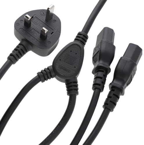 kenable Power Cord UK Plug to 2 x C13 IEC Dual Kettle Lead Splitter Cable 2m [2 metres]