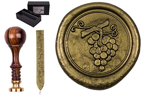 Siegelstempel Set Sigillum Gravur Weintraube, incl. 1 Stange Siegelwachs in olivgrün met.
