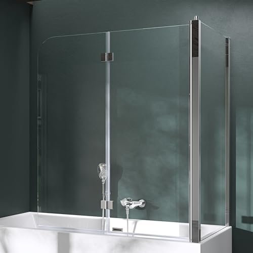 Mai & Mai Duschwand für Badewanne Badewannenwand Badewannenfaltwand 6mm Sicherheitsglas mit NANO-Versiegelung Badewannenaufsatz Badewannentrennwand BTH: 70x120x140cm