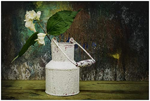 Wallario Poster - Jasmin Blumen in Einer Alten Milchkanne in Premiumqualität, Größe: 61 x 91,5 cm (Maxiposter)