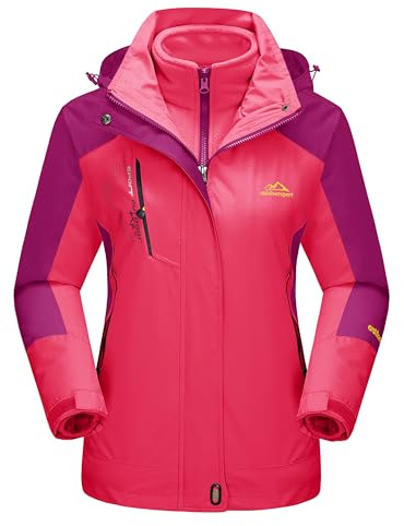 MAGCOMSEN Winter Coats for Women Winter Ski Jacket Snowboard Jacket Snow Jacket Rain Jacket 3 In 1 Waterproof Jacket Skiing Rose M