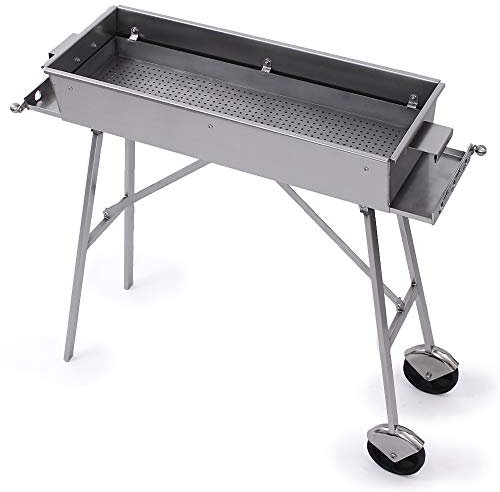 Grillmeister-Schwab Edelstahgrill 80x30cm matt poliert mit Edelstahlfüßen Schaschlikgrill Holzkohlegrill Mangal Мангал Шашлычница (Gesamthöhe 100cm)