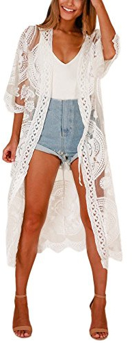 ShangSRS Copricostume Mare Donna Pizzo Camicia - Copribikini in Cotone sui Costume da Bagno Sexy - Kimono Vestito Lungo Estate Boho Hippie Kaftan Tunica Etnica Abito da Spiaggia (B)