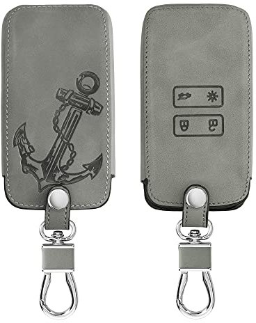 kwmobile Autoschlüssel Hülle kompatibel mit Renault 4-Tasten Smartkey Autoschlüssel (nur Keyless Go) - Kunstleder Schutzhülle Schlüsselhülle Cover Anker Vintage Grau