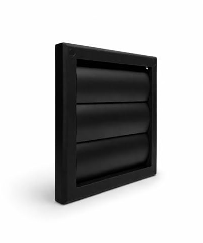 Fantronix 100 mm Gravity Shutter Wall Vent Cover – Black | 155 x 155 mm Cover With Rear Spigot, For Bathroom And Kitchen Extractor Fan Outlets.