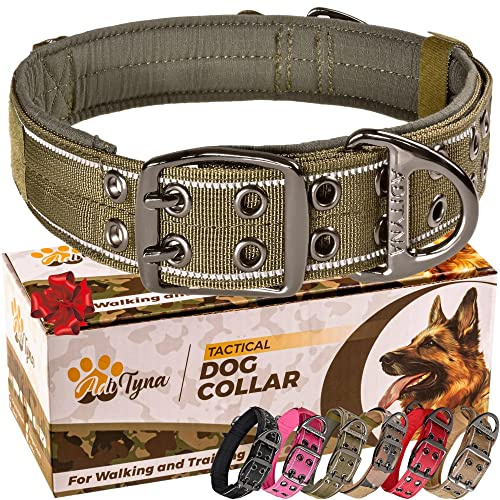 ADITYNA Robustes Hundehalsband mit Griff – Reflektierendes grünes Hundehalsband für große Hunde – Breit, dick, weich gepolstert – Perfekt für Training, Spazierengehen oder Jagd