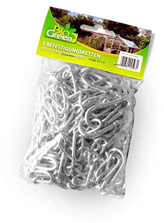 Bio Green 5er-Pack Befestigungsketten mit Karabiner | je 60 cm Länge | 2 Karabiner pro Kette | verzinkt