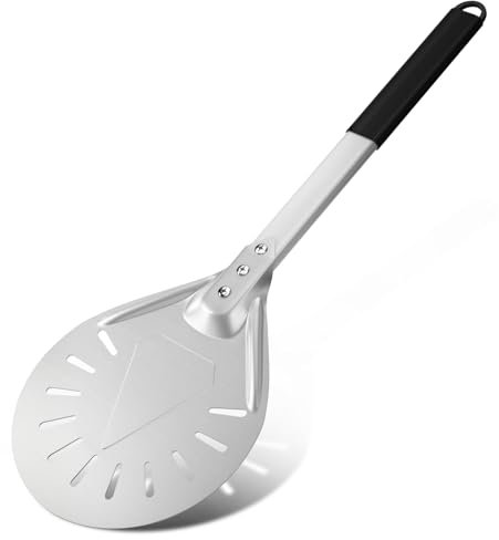 G.a HOMEFAVOR Perforierte Pizzaschaufel, 7 Zoll Pizzaschieber Pizza dreher Pizzawender aus Aluminium mit Rutschfestem Hitzebeständigem Griff, Pizzaschale für Hausgemachtes Pizza Brot