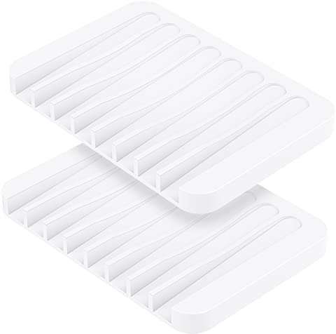 MOGADEE® 2 Stück Weiß Seifenschale Silikon, Seifenschale mit Ablauf, Seifenhalter Silikon für Badezimmer Dusche Rutschfreies Design Seifenablage für Bad Küche Zähler