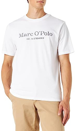 Marc O'Polo herr 51230, herr t-shirt med tryck inuti, bekväm topp av ekologisk bomull, avslappnad kortärmad tröja för män, Vit ny, XL