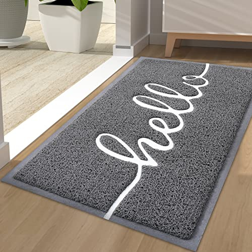 Homaxy Hello Fußmatte außen und innen, rutschfeste Schmutzfangmatte Türmatte, waschbar Fussmatte aussen für Haustür, Eingangsbereich, Garten (44 x 76 cm, Grau)