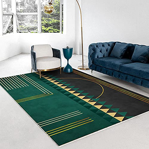 Klassischer Orientteppich, Helle luxuriöse grüne abstrakte goldene Geometrie, Kurzflor Waschbarer Anti-Rutsch Ornamente Muster Teppich 120 x 160 cm