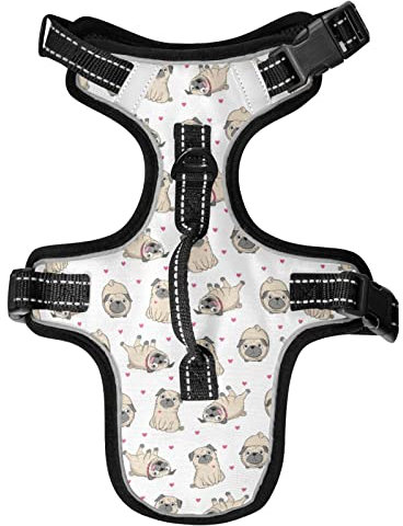 Naanle Cartoon Mops Hundegeschirr mit Leine Clips No Pull Weich Gepolstert Mesh Weste Haustier Geschirr Reflektierend Verstellbare Weste für Hunde Welpen Katzen