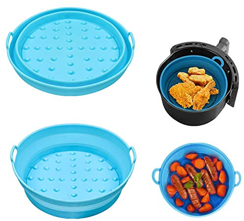 2Pcs Faltbare Luftbraten-Silikon-Liner, 7,6Zoll-Wiederverwendbares Silikon-Luftfryer-Topf-Ersatz-Backblech-Backblech-Korbeinsatz Austausch von brennbarem Pergament Linerpapier für 3-5 QT Air Fryers