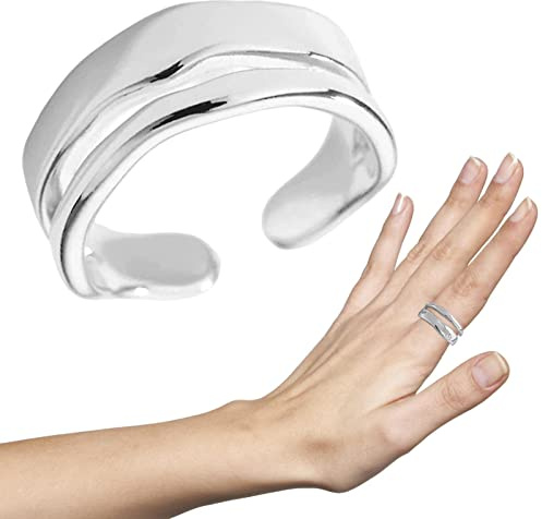 Dubbelradsring | Minimalistisk Öppen 925 Sterling Silver,Justerbara Vintage Smycken Stapelbar Kärlek Födelsedagspresenter Fidget Smycken För Kvinnor Abonda