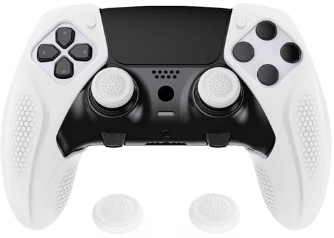 playvital Coque Manette pour ps5 Edge Grip,Anti-Glissement Housse Silicone pour ps5 Edge Controller,Semi-Recouvert Protection Cover Ergonomique avec Capuchons-Blanc(Édition Ninja)