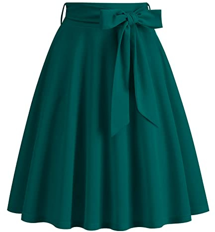 Odizli Rock Damen Knielang Rockabilly Tellerrock Elegant 50er Jahre Vintage Audrey Hepburn A Linie Swing Petticoat Röcke Faltenrock Plisseerock Retro Trachtenrock Festlich Sommerrock Grün XXL