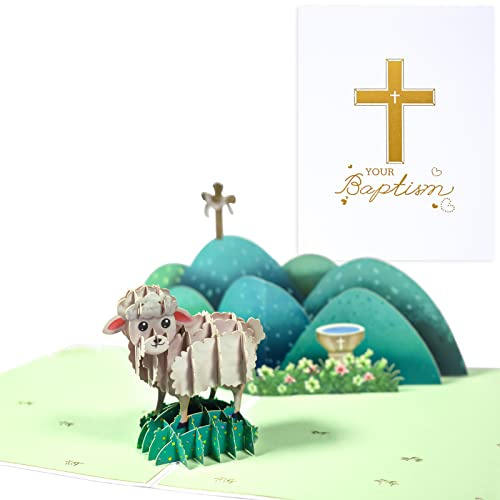 Magic Ants Carte pop-up 3D mouton, carte d'anniversaire priant pour Noël, rétablissement, bonne amélioration, spirituelle, baptême, communion, confirmation, baptême, condoléances