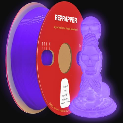 RepRapper Leuchtet PLA Filament 1,75 mm Glow in the Dark Leuchtendes 3D Druck Filament, Maßgenauigkeit +/- 0,03 mm, 1 kg (2,2 Pfund) Pappspule, Leuchtendes PLA für 3D Drucker, Lila
