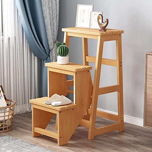 Tabouret en bois à 3 marches, tabouret d'échelle pliant Escabeau portable Escaliers de cuisine Petites chaises d'échelle Banc/étagère à chaussures portable,OriginalWood
