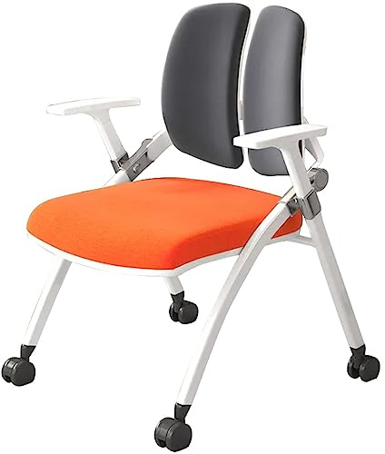 Klappstuhl Ergonomischer Studienstuhl Mit Doppelter Rückenlehne, Tragbarer Klappstuhl Mit Rollen, Konferenzraum, Bequemer Schulungsstuhl, Tragfähigkeit 90 Kg (Color : Orange, S : 53 * 58 * 86cm)