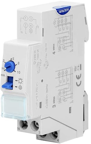 Miratic Programmateur Electrique d'Escalier 16A pour Installation 3 ou 4 fils1 Module pour Rail DIN TH-35mm Minuterie pour Eclairage dans Couloir Fonctionne avec LED max charge 2300 W