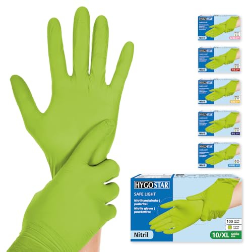 FRANZ MENSCH Hygostar Nitrilhandschuhe Safe Light | puderfrei, grün, 10/XL, 24cm, 100 Stück, Einweghandschuhe, Einmalhandschuhe, in Gr. XS, S, M, L, XL & XXL verfügbar