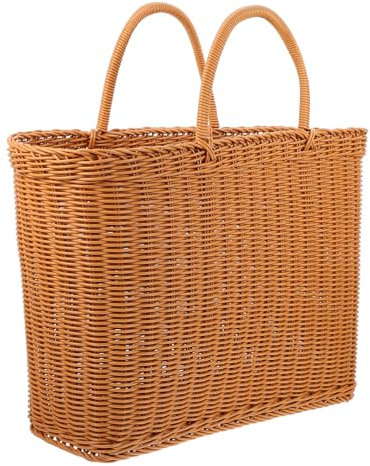 MAGICLULU 1Stk Korb Brotkastenbehälter Körbe strohbeutel Blumenverzierungen palmblatt tasche Rattan-Dekor handgefertigter Aufbewahrungshalter Eierhalter Rattanimitat Lagerregal Plastik