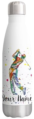 Vixar Golfer Personalised Custom Bottle with your Text/name Golf sport Watercolour Bottle Double Wall Insulated Stainless Steel Sport Drinks 500ml