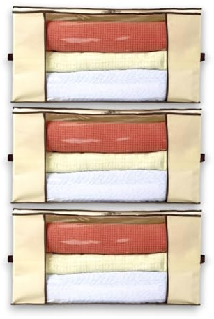 Super Mundo - 3 Cajas almacenaje ropa, 81L, Cajas Almacenaje, 60x45x30 cm, Bolsas para Guardar Ropa, Cajas Organizadoras,Traspirable para Ropa, Edredones, Mantas(60x45x30 cm,Beige,91001)