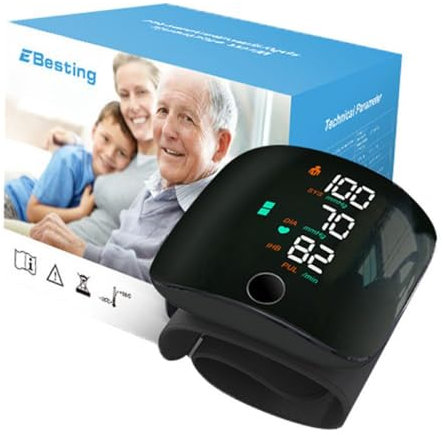 FONCBIEN Tensiometro de Muñeca, Portátil Eléctricos Tensiómetro Digital Medidor Tension Arterial LCD Retroiluminada Memoria 2 * 99 Brazalete Ajustable Presion Arterial Medidor